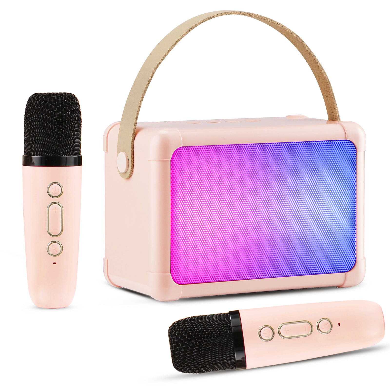 Giecy Karaoke Machine for Kids, Mini Portable Bluetooth Karaoke Speaker with 2 Wireless Mics and Colorful Lights for Kids Adults, Gifts Toys for Girls Boys Family Home Party