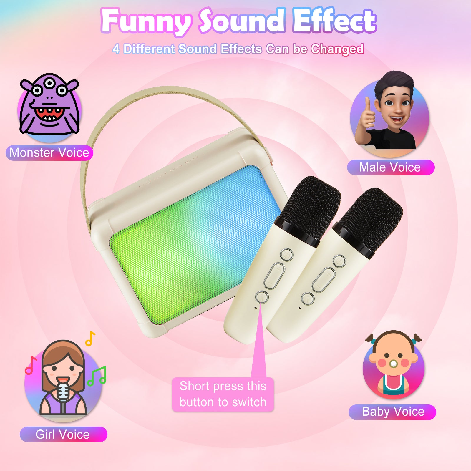 Giecy Karaoke Machine for Kids, Mini Portable Bluetooth Karaoke Speaker with 2 Wireless Mics and Colorful Lights for Kids Adults, Gifts Toys for Girls Boys Family Home Party