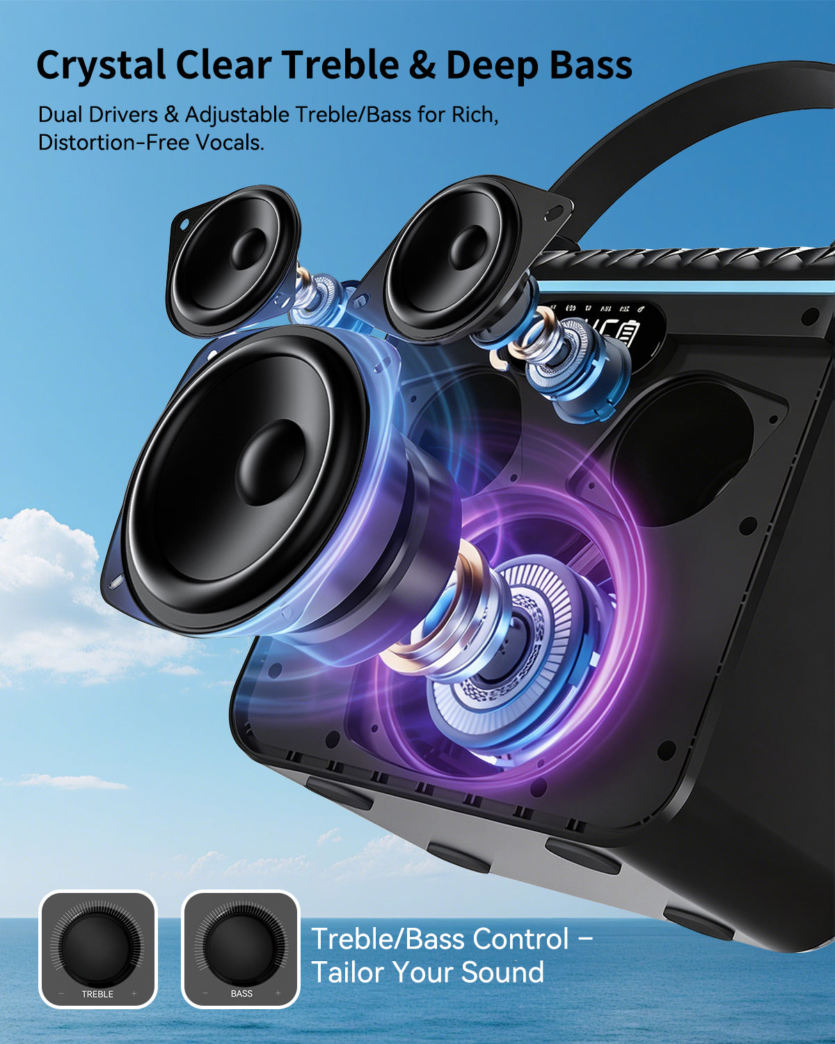 Giecy Voice Amplifier with 2 Wireless Microphones, 6600mAh Portable PA Speaker System, Karaoke Machine Bluetooth Speaker Support BT/USB/TF Card/AUX/Guitar for Teachers, Speaking, Singing, Outdoor Events