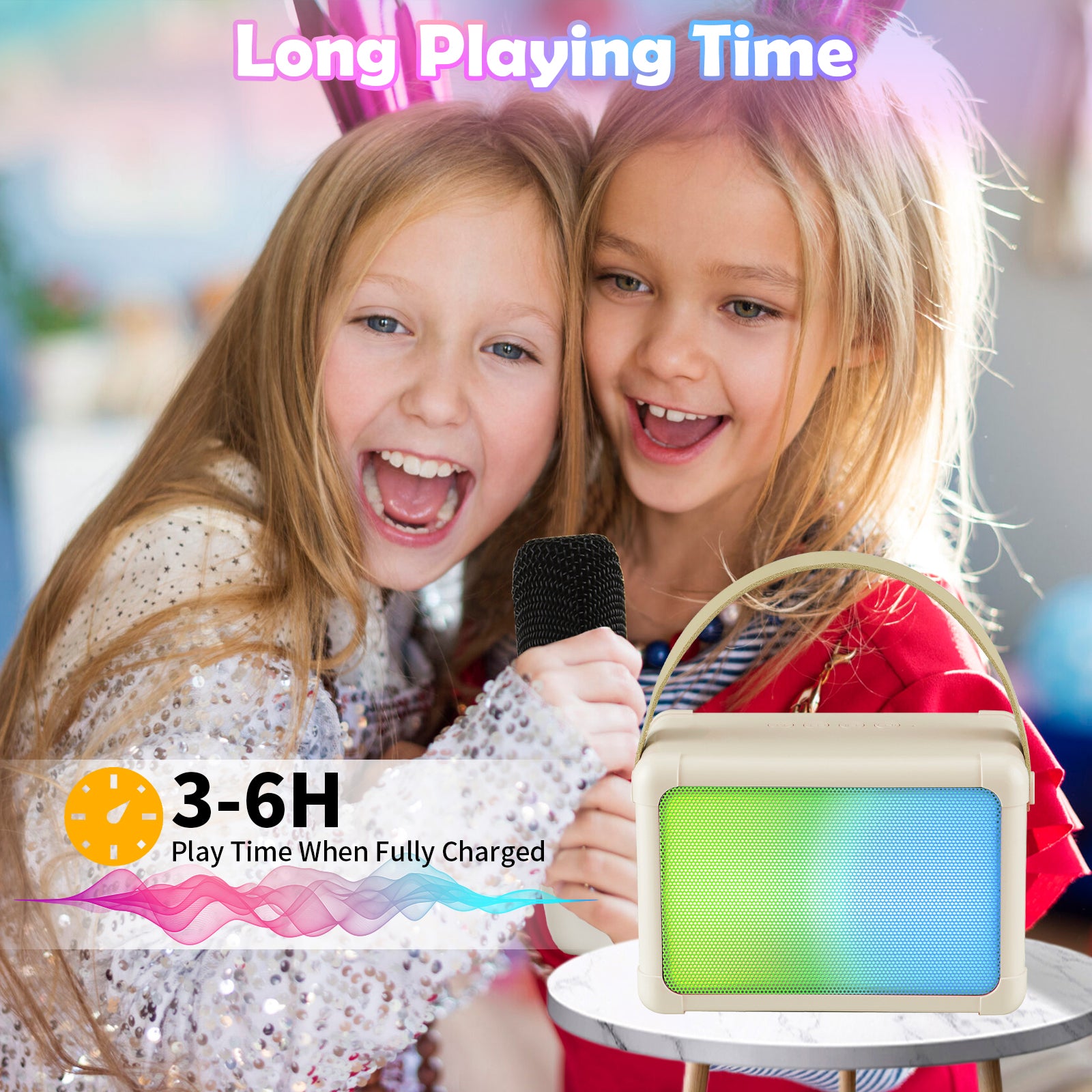 Giecy Karaoke Machine for Kids, Mini Portable Bluetooth Karaoke Speaker with 2 Wireless Mics and Colorful Lights for Kids Adults, Gifts Toys for Girls Boys Family Home Party