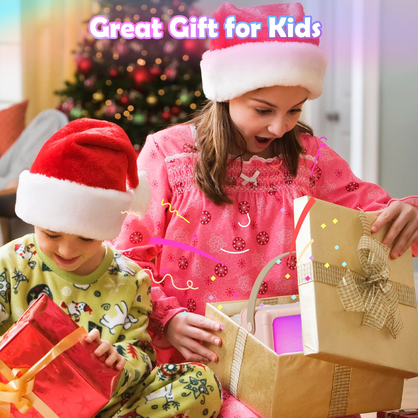 Giecy Karaoke Machine for Kids, Mini Portable Bluetooth Karaoke Speaker with 2 Wireless Mics and Colorful Lights for Kids Adults, Gifts Toys for Girls Boys Family Home Party
