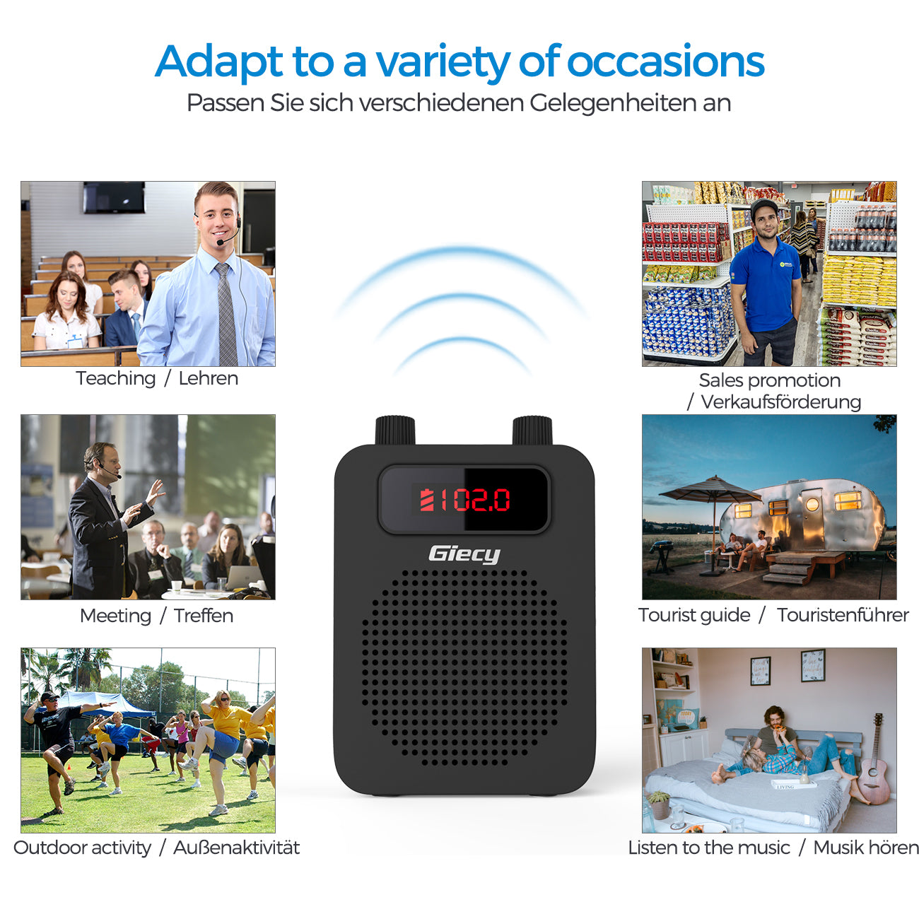 Giecy Voice Amplifier with Microphone Wired Headset, Rechargeable Lithium Battery Portable Mini Speaker for Trainee Teacher Tour Guide and Outdoors