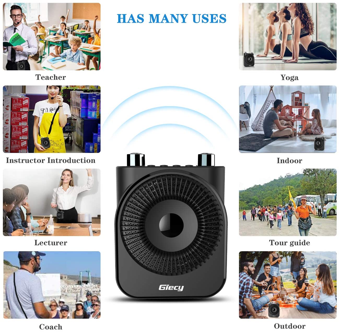 Giecy Voice Amplifier Portable 20W 2600mA Rechargeable with Wired Microphone Headset for Teachers Tour Guides,Meetings and Classroom
