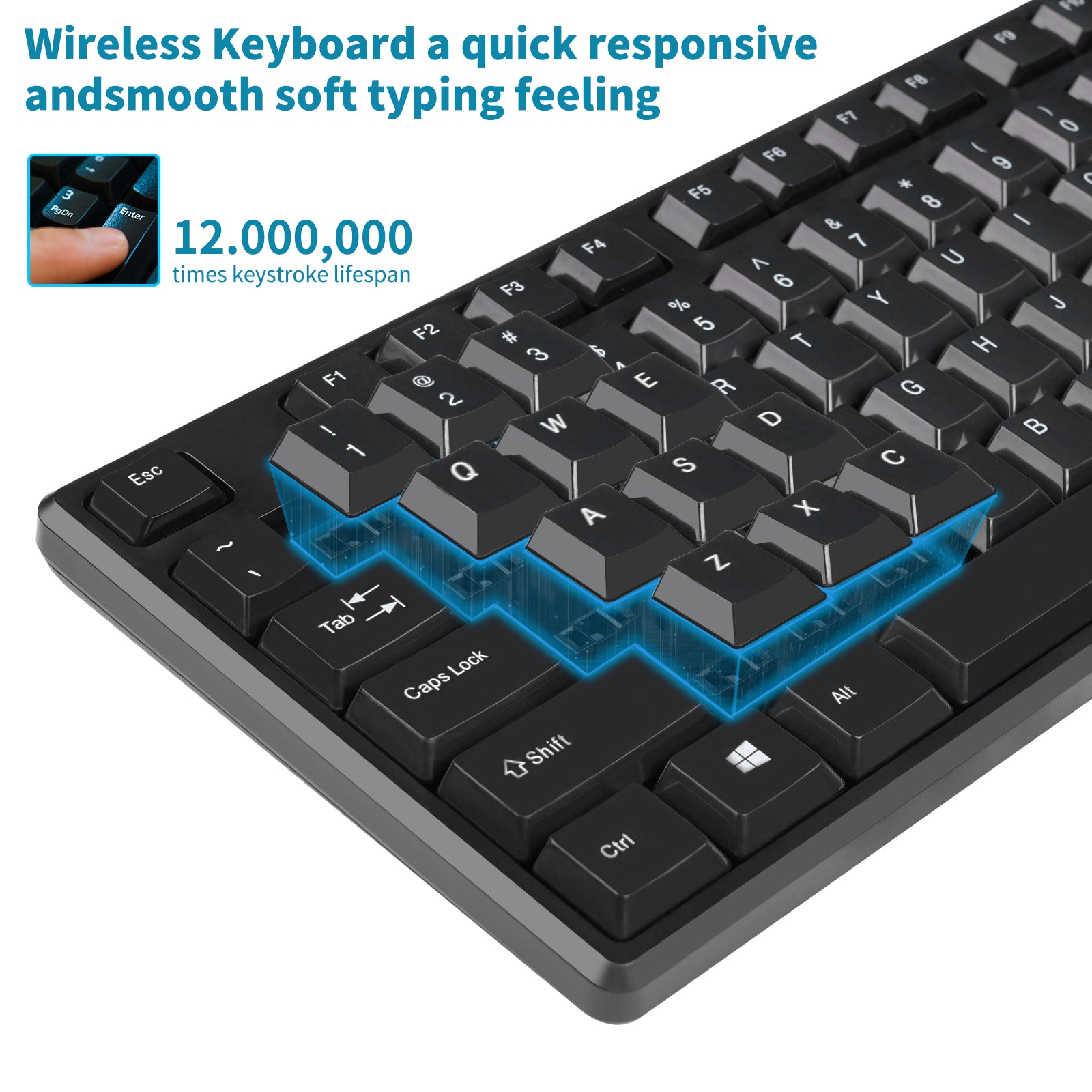 Giecy Wireless Keyboard and Mouse Combo 2.4G Wireless Full Size Slim Keyboard, Low Power Mouse and Keyboard Ergonomic,for Windows PC, Laptop - Black