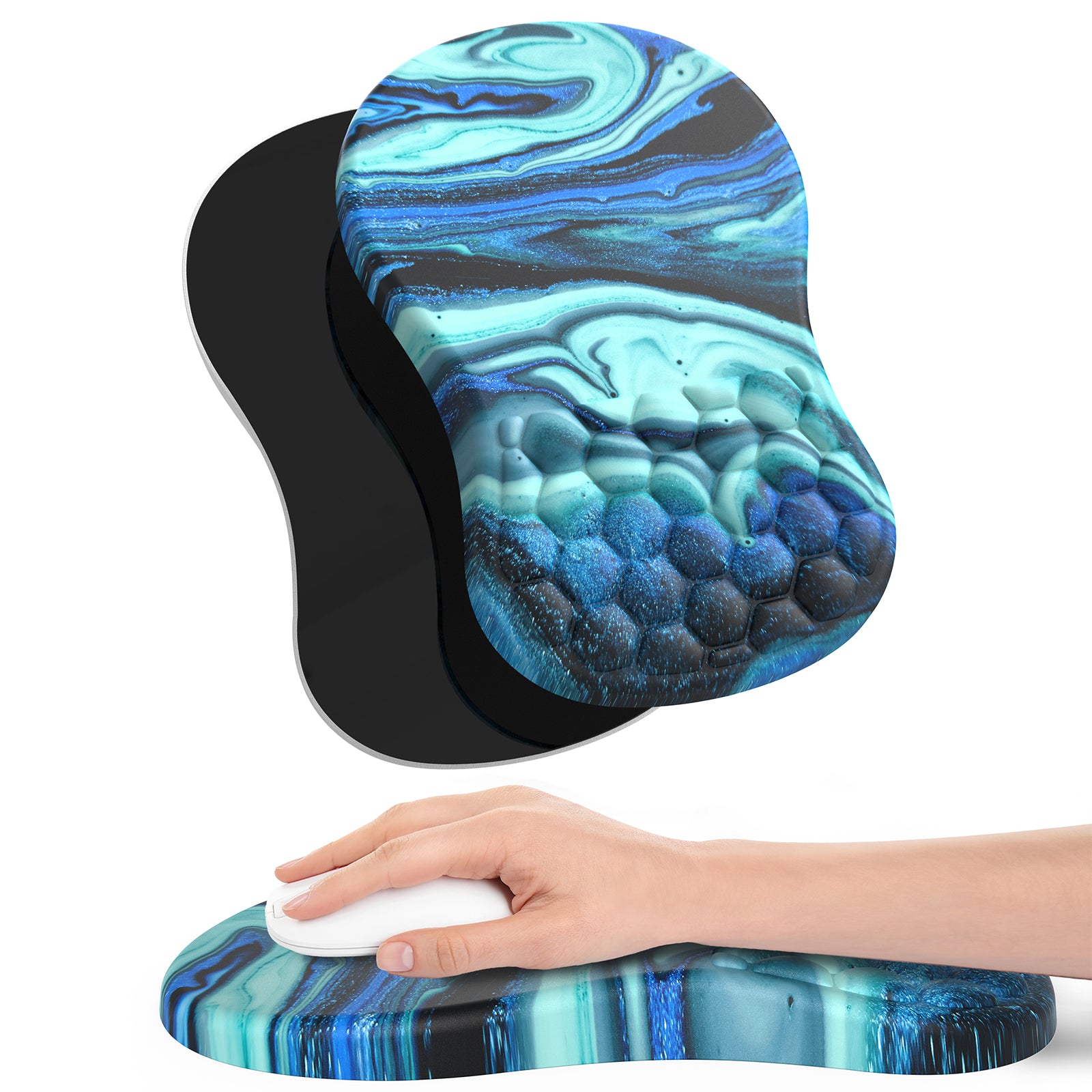 Giecy Ergonomic Mouse Pad Wrist Support, Wrist Rest Pain Relief Mousepad Memory Foam with Massage Design, Non-Slip PU Base, Mouse Pads for Home Office