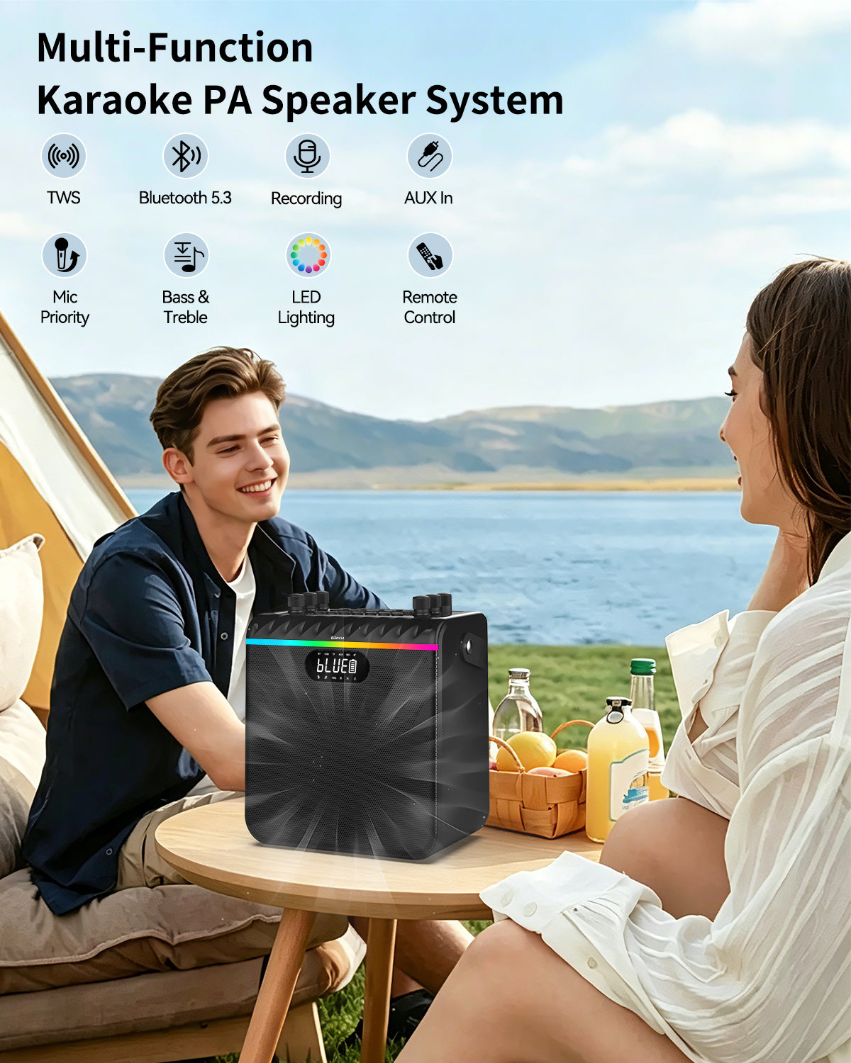 Giecy Voice Amplifier with 2 Wireless Microphones, 6600mAh Portable PA Speaker System, Karaoke Machine Bluetooth Speaker Support BT/USB/TF Card/AUX/Guitar for Teachers, Speaking, Singing, Outdoor Events