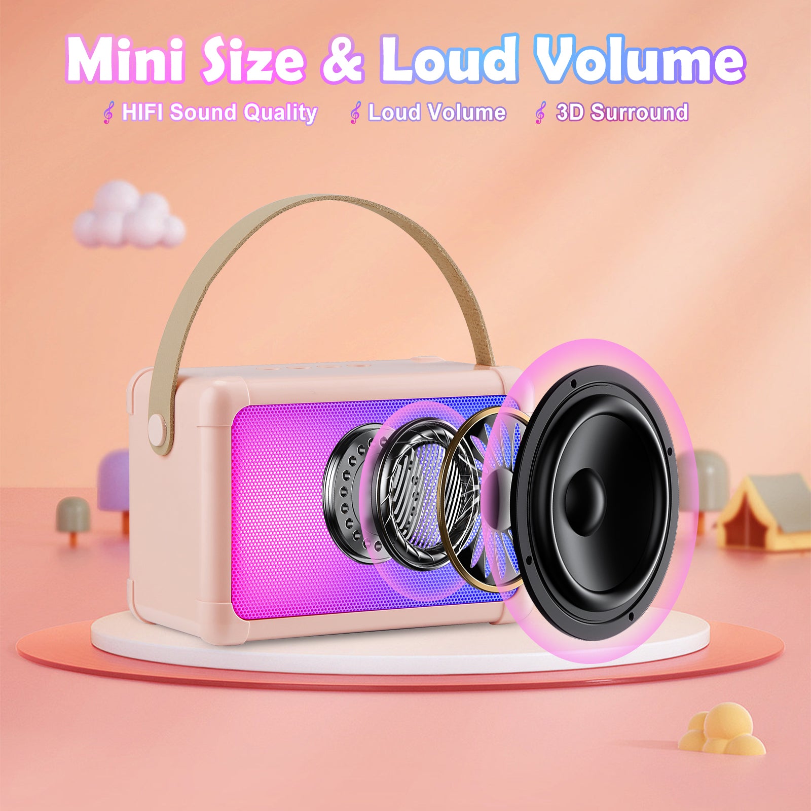 Giecy Karaoke Machine for Kids, Mini Portable Bluetooth Karaoke Speaker with 2 Wireless Mics and Colorful Lights for Kids Adults, Gifts Toys for Girls Boys Family Home Party
