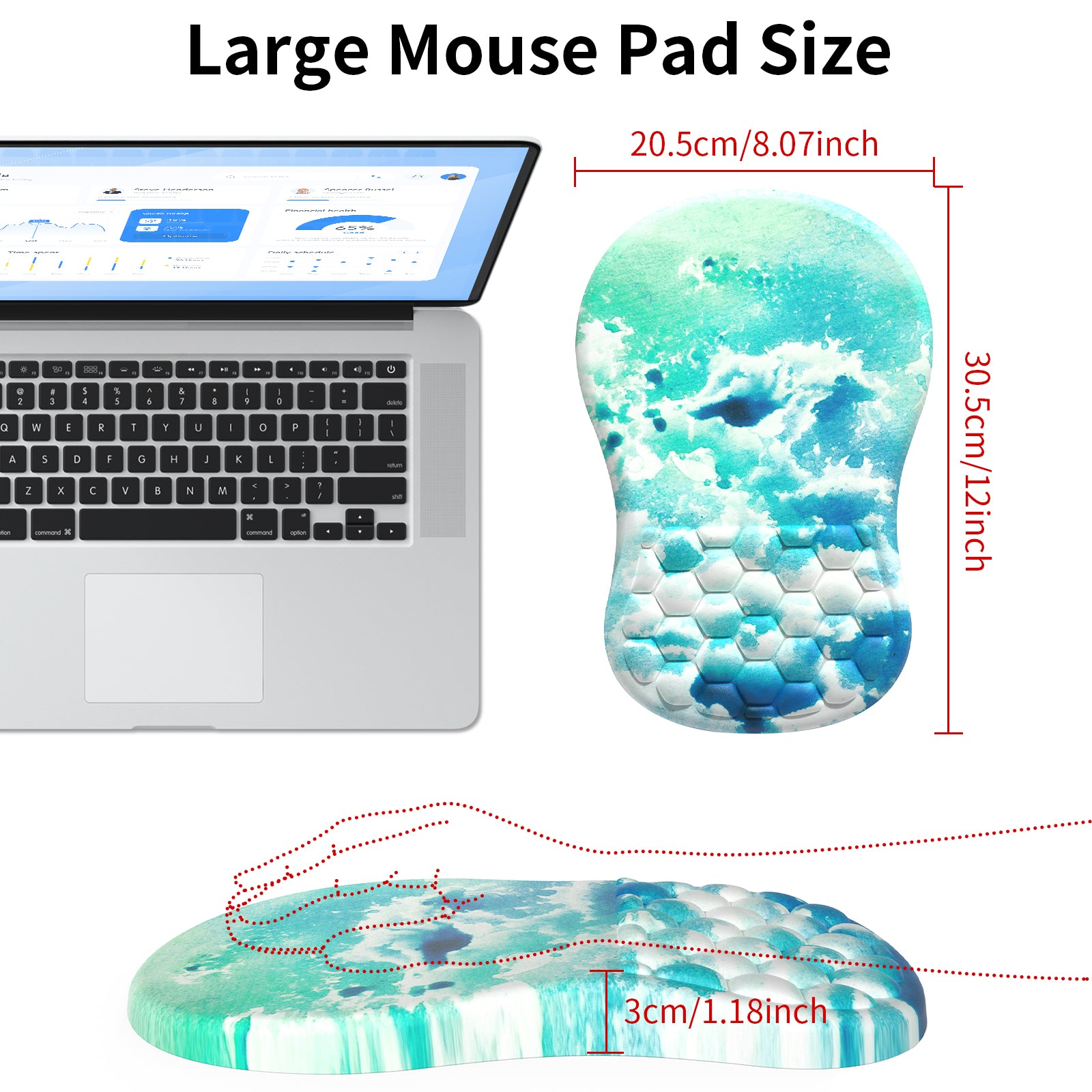 Giecy Ergonomic Mouse Pad Wrist Support, Wrist Rest Pain Relief Mousepad Memory Foam with Massage Design, Non-Slip PU Base, Mouse Pads for Home Office