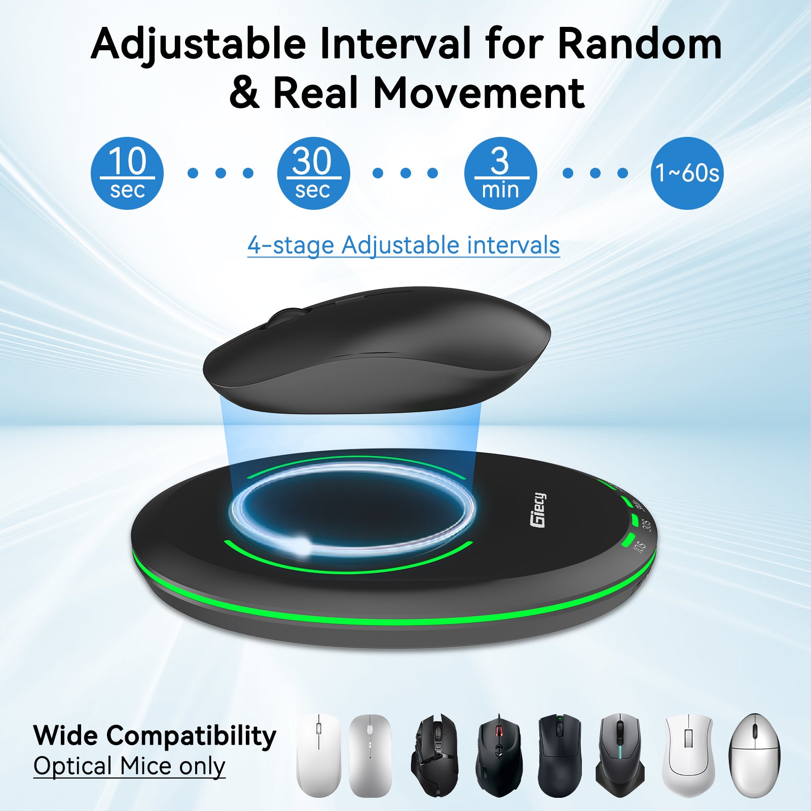 Ultra Slim Mouse Mover, Mouse Jiggler with Adjustable Interval Timer, Undetectable & Breathing Light, Simulates Realistic Mouse Movement for Keeping Computer Laptop Active