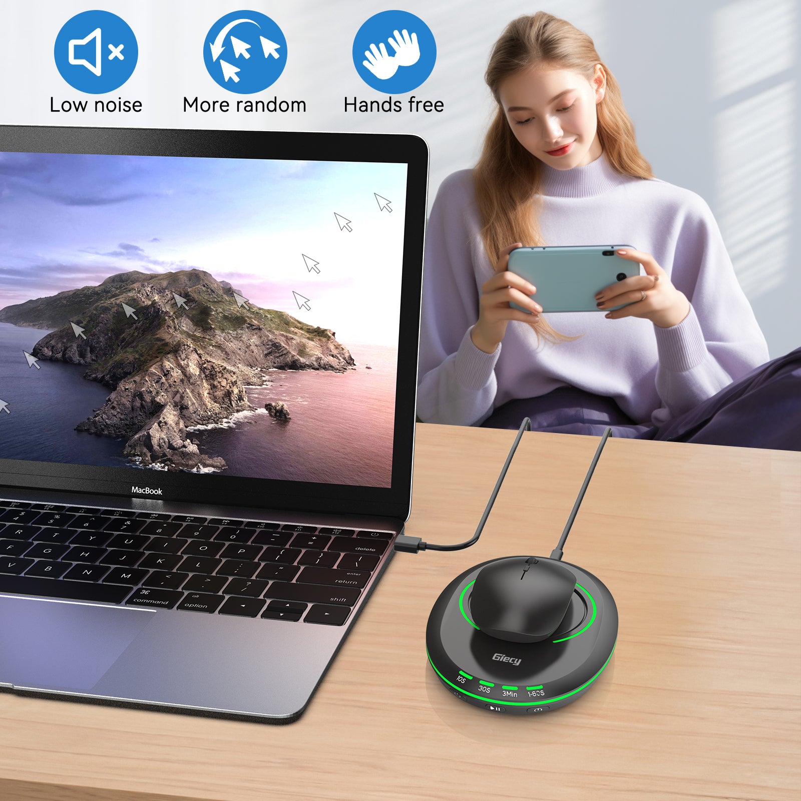 Ultra Slim Mouse Mover, Mouse Jiggler with Adjustable Interval Timer, Undetectable & Breathing Light, Simulates Realistic Mouse Movement for Keeping Computer Laptop Active