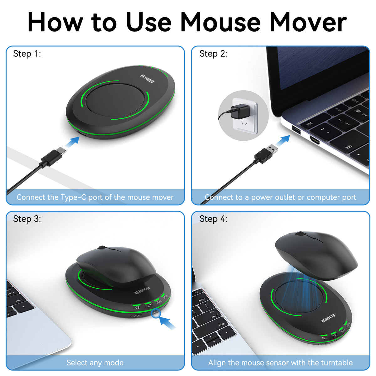 Move Less Mouse Ultra Slim Mouse Mover, Mouse Jiggler with Adjustable Interval Timer,