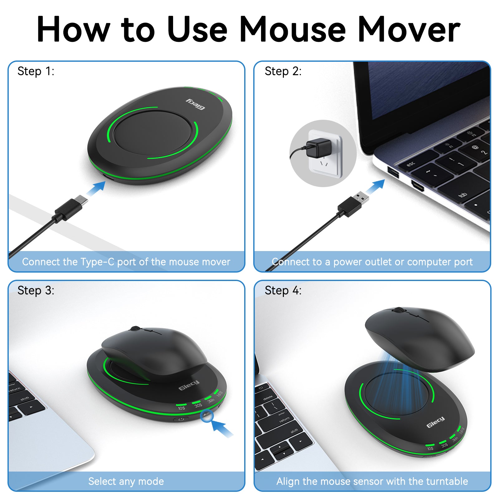 Ultra Slim Mouse Mover, Mouse Jiggler with Adjustable Interval Timer, Undetectable & Breathing Light, Simulates Realistic Mouse Movement for Keeping Computer Laptop Active