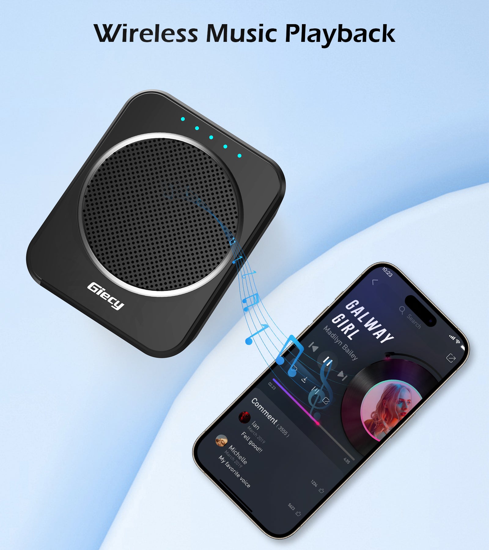 Giecy Portable Voice Amplifier with 2.4G Lavalier Microphone, 30W Bluetooth 5.3 Speaker, TF Card/USB/FM Radio/Recording for Teachers, Tour Guides, Presentations