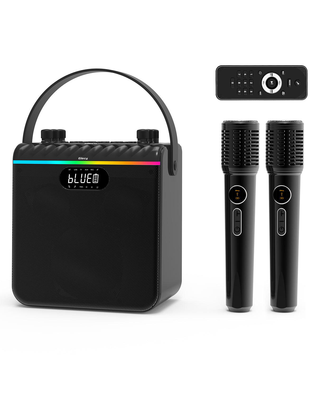 Giecy Voice Amplifier with 2 Wireless Microphones, 6600mAh Portable PA Speaker System, Karaoke Machine Bluetooth Speaker Support BT/USB/TF Card/AUX/Guitar for Teachers, Speaking, Singing, Outdoor Events