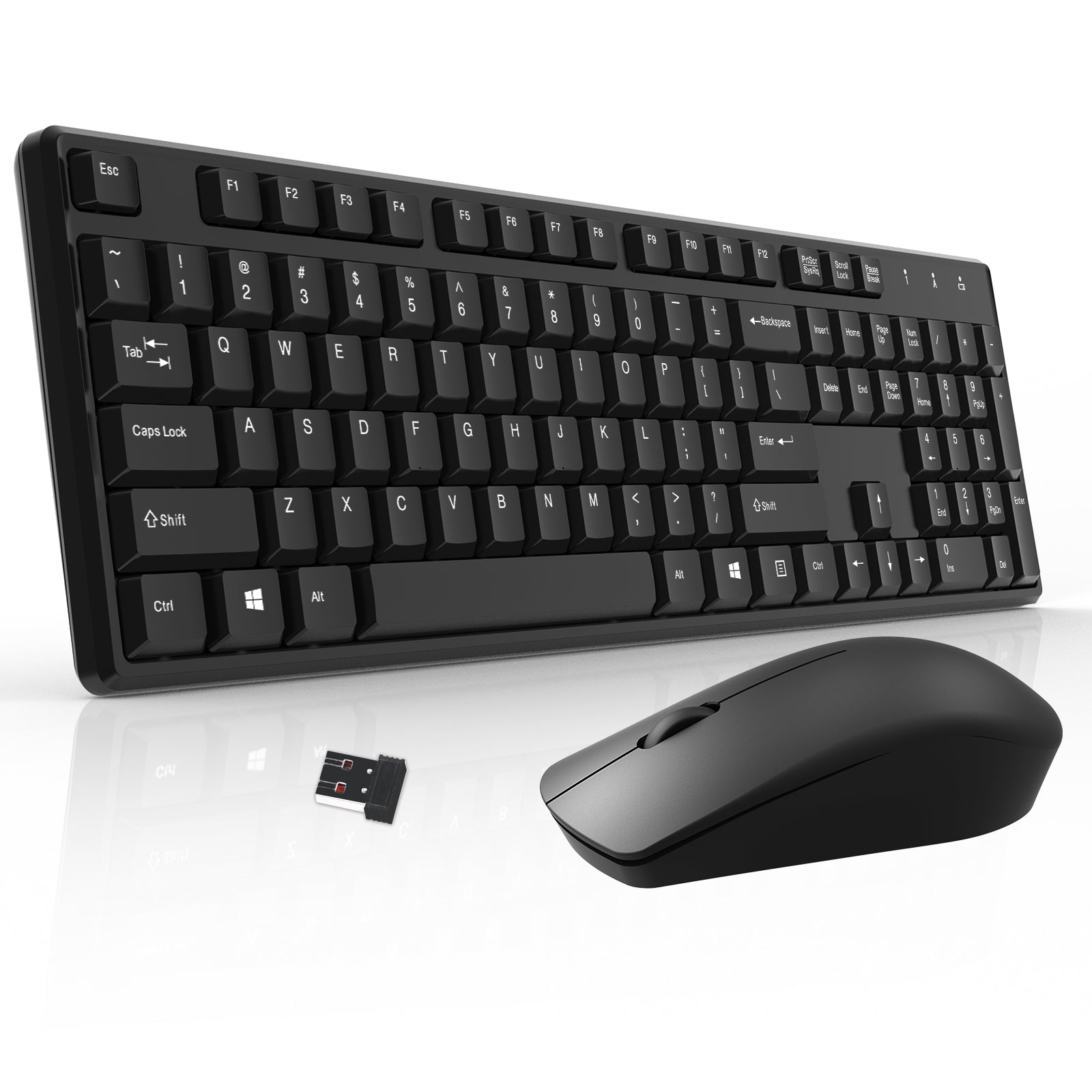 Giecy Wireless Keyboard and Mouse Combo 2.4G Wireless Full Size Slim Keyboard, Low Power Mouse and Keyboard Ergonomic，for Windows PC, Laptop - Black