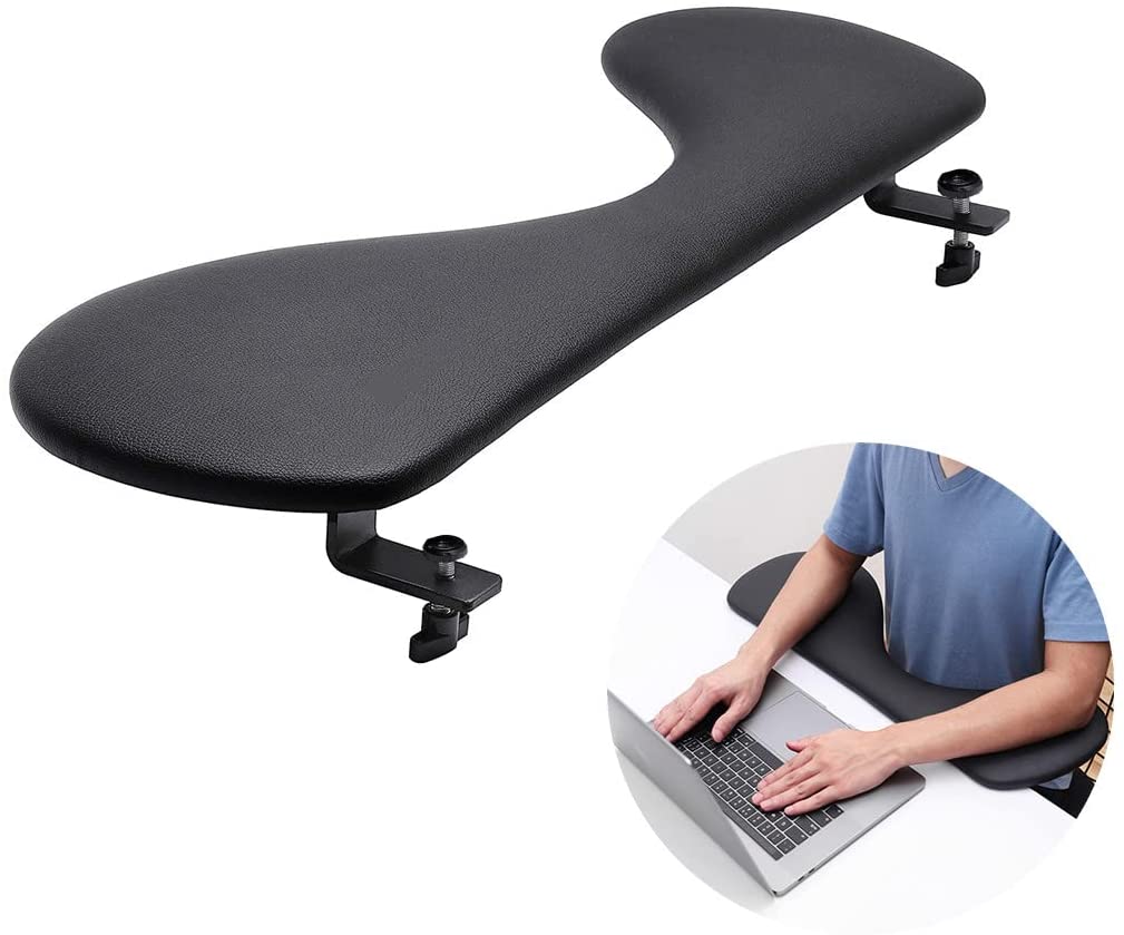 Gicey Ergonomic Forearm Support Clamp-on Leather Elbow Armrest Pad Ergonomic Desk Extender for Home and Office, Easy Typing & Pain Relief (Black)