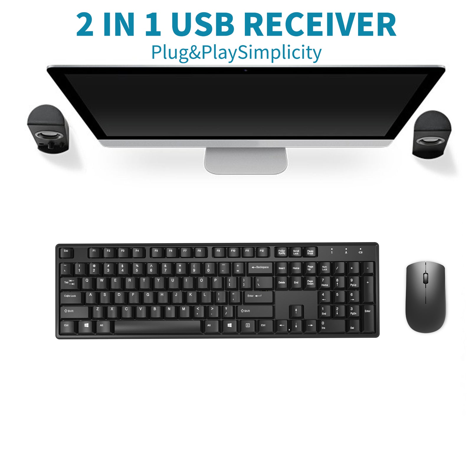 Giecy Wireless Keyboard and Mouse Combo 2.4G Wireless Full Size Slim Keyboard, Low Power Mouse and Keyboard Ergonomic，for Windows PC, Laptop - Black
