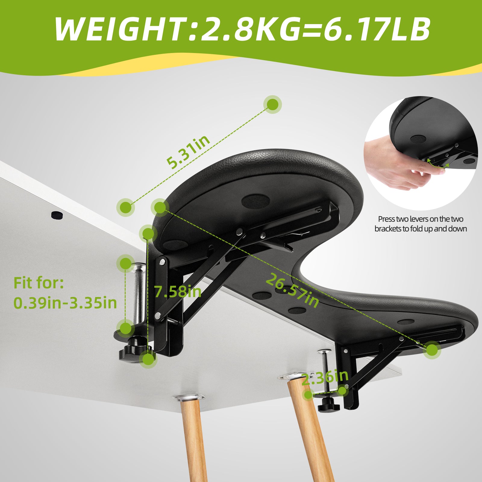Foldable Desk Extender Tray, Giecy Arm Rest for Desk, Ergonomic Forearm Leather Soft Armrest Support, Wrist & Elbow Pad for Home and Office, Easy Typing & Pain Relief (Above Desk)
