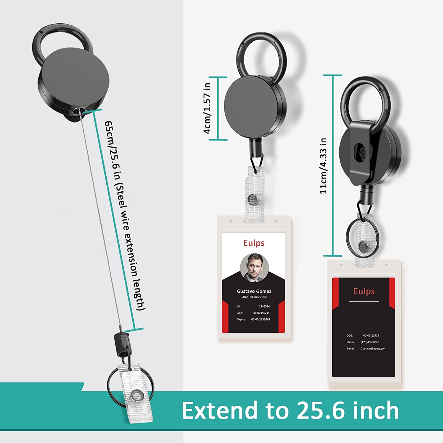 Heavy-Duty Badge-Reel with Chain Cord & Key Ring