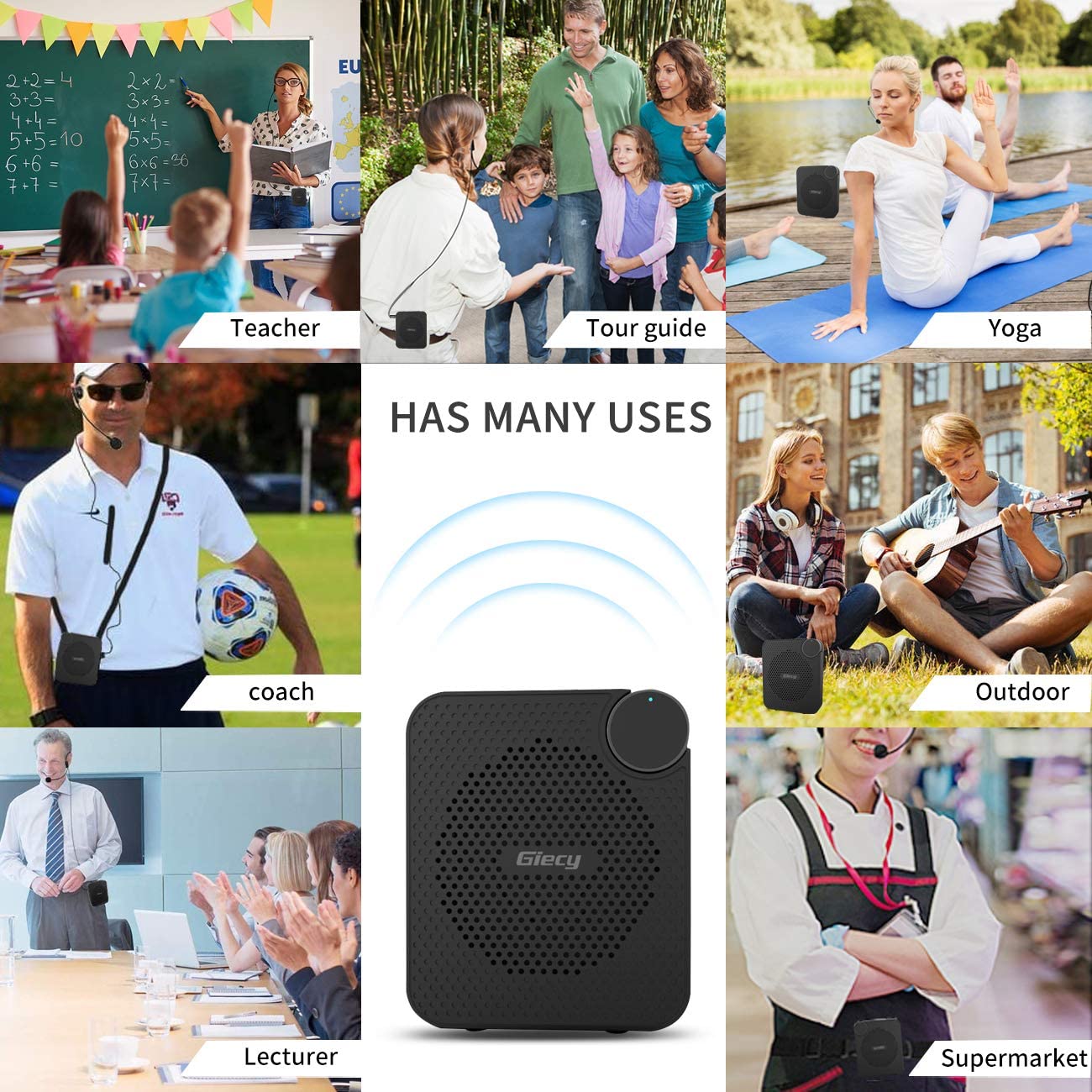 Giecy Voice Amplifier Portable wireless Voice Amplifiers Personal 2600mAh Rechargeable for Classroom Meetings