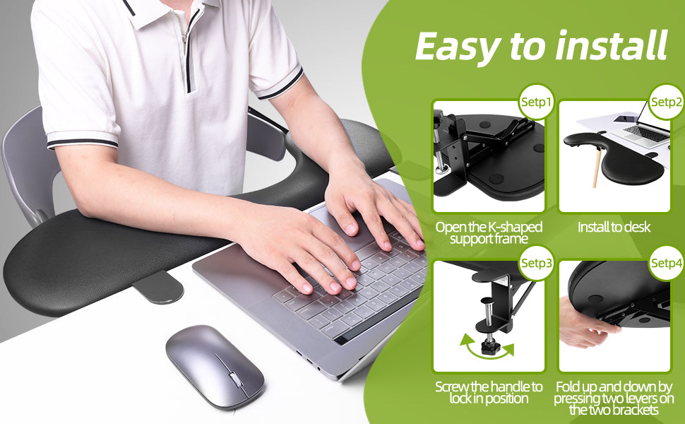 Foldable Desk Extender Tray, Giecy Arm Rest for Desk, Ergonomic Forearm Leather Soft Armrest Support, Wrist & Elbow Pad for Home and Office, Easy Typing & Pain Relief (Above Desk)