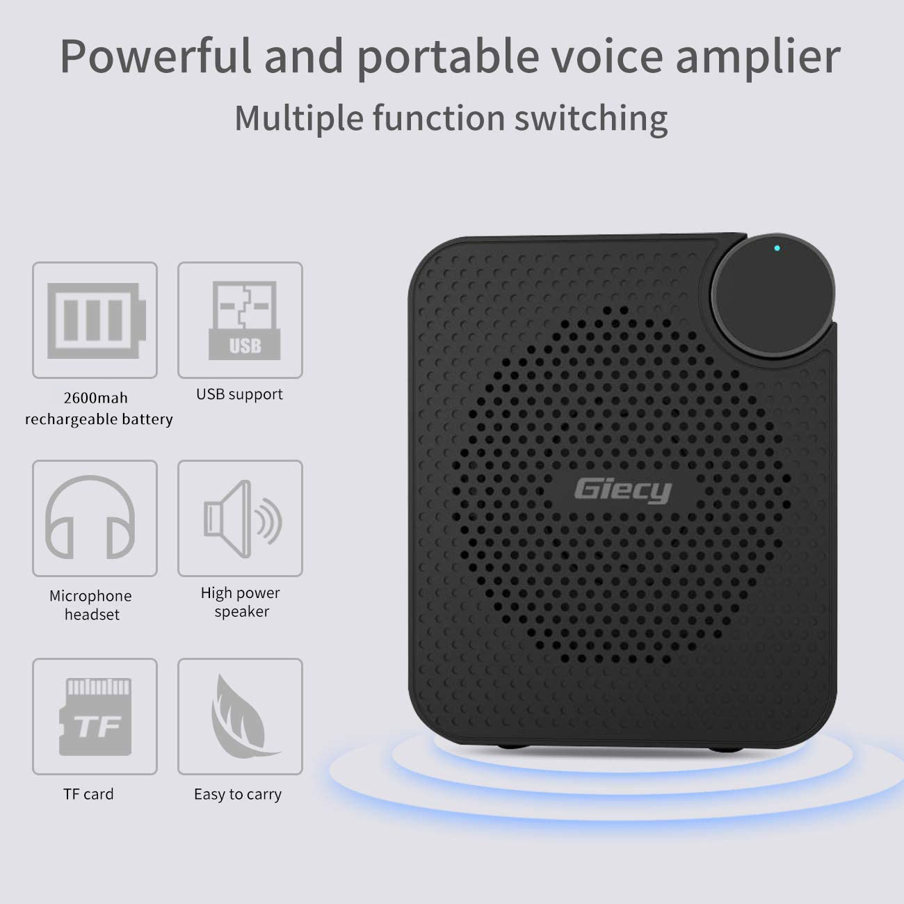 Voice Amplifier Portable Microphone Headset Voice Amplifiers Personal 2600mAh Rechargeable PA System for Meetings Classroom（Black/Green/Blue）